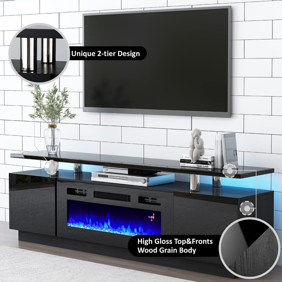 Sheer Large Fireplace TV Console Set 70 "