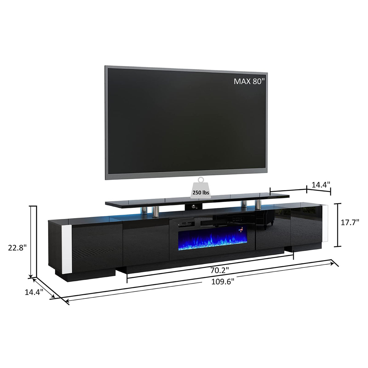 Sheer Large Fireplace TV Console Set 70 "