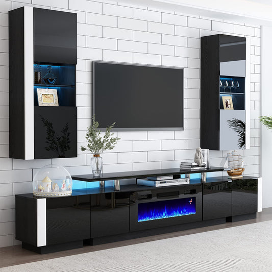 Sheer Large Fireplace TV Console Set 70 "