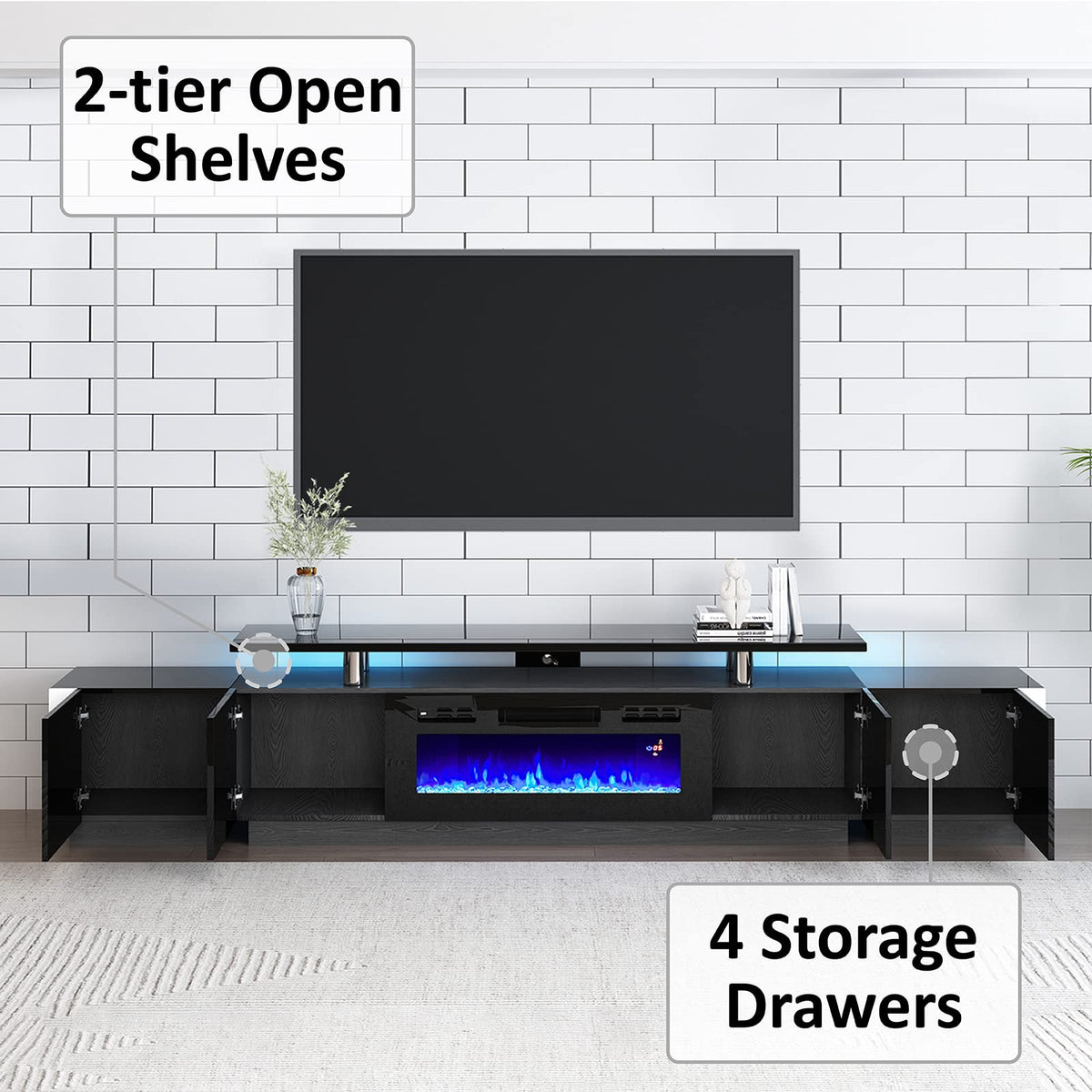 Sheer Large Fireplace TV Console Set 70 "