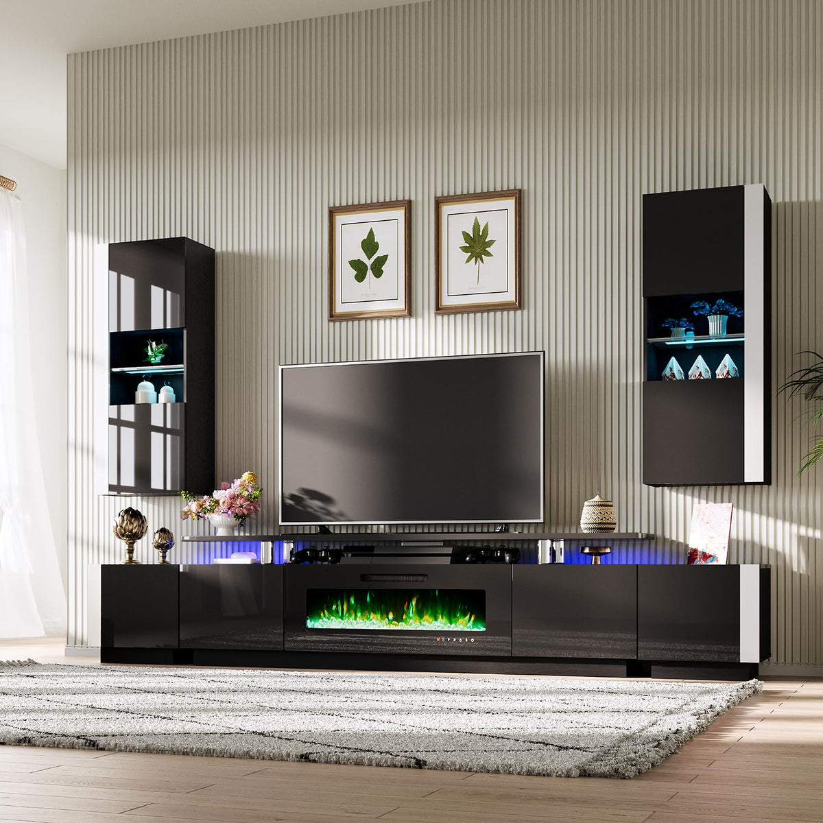 Sheer Large Fireplace TV Console Set 80 "