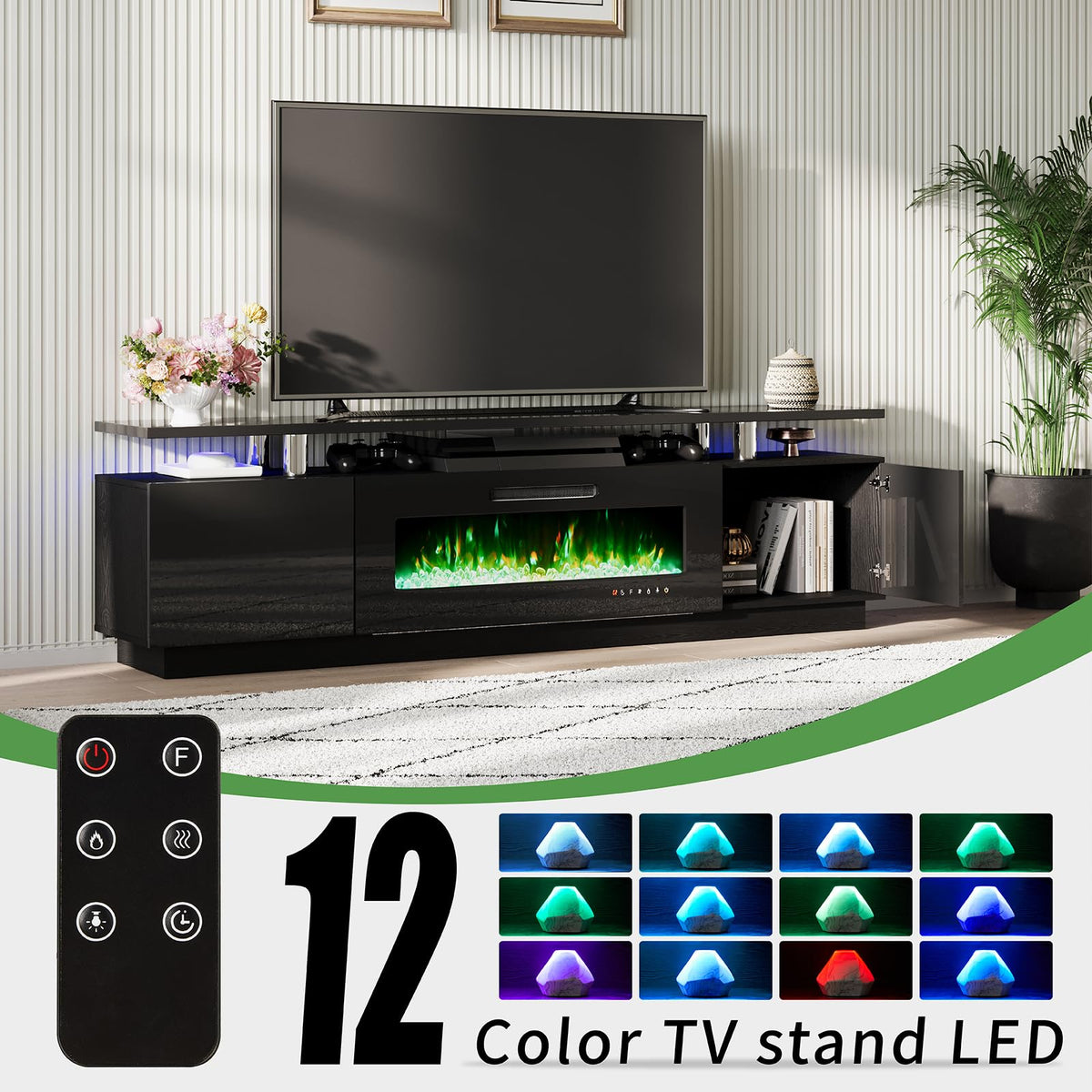 Sheer Large Fireplace TV Console Set 80 "