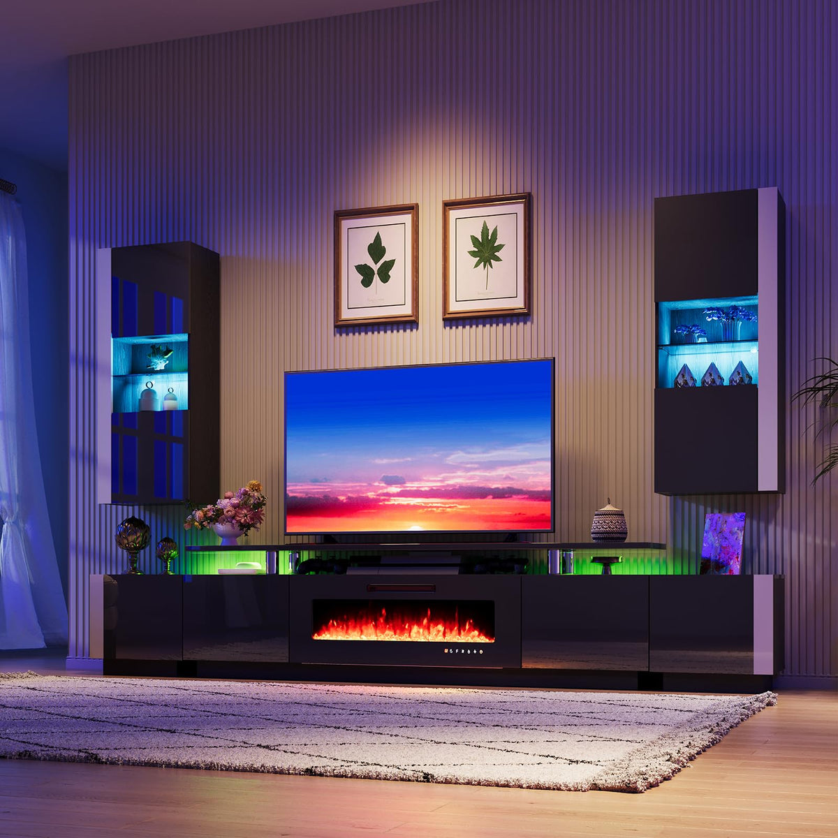 Sheer Large Fireplace TV Console Set 80 "