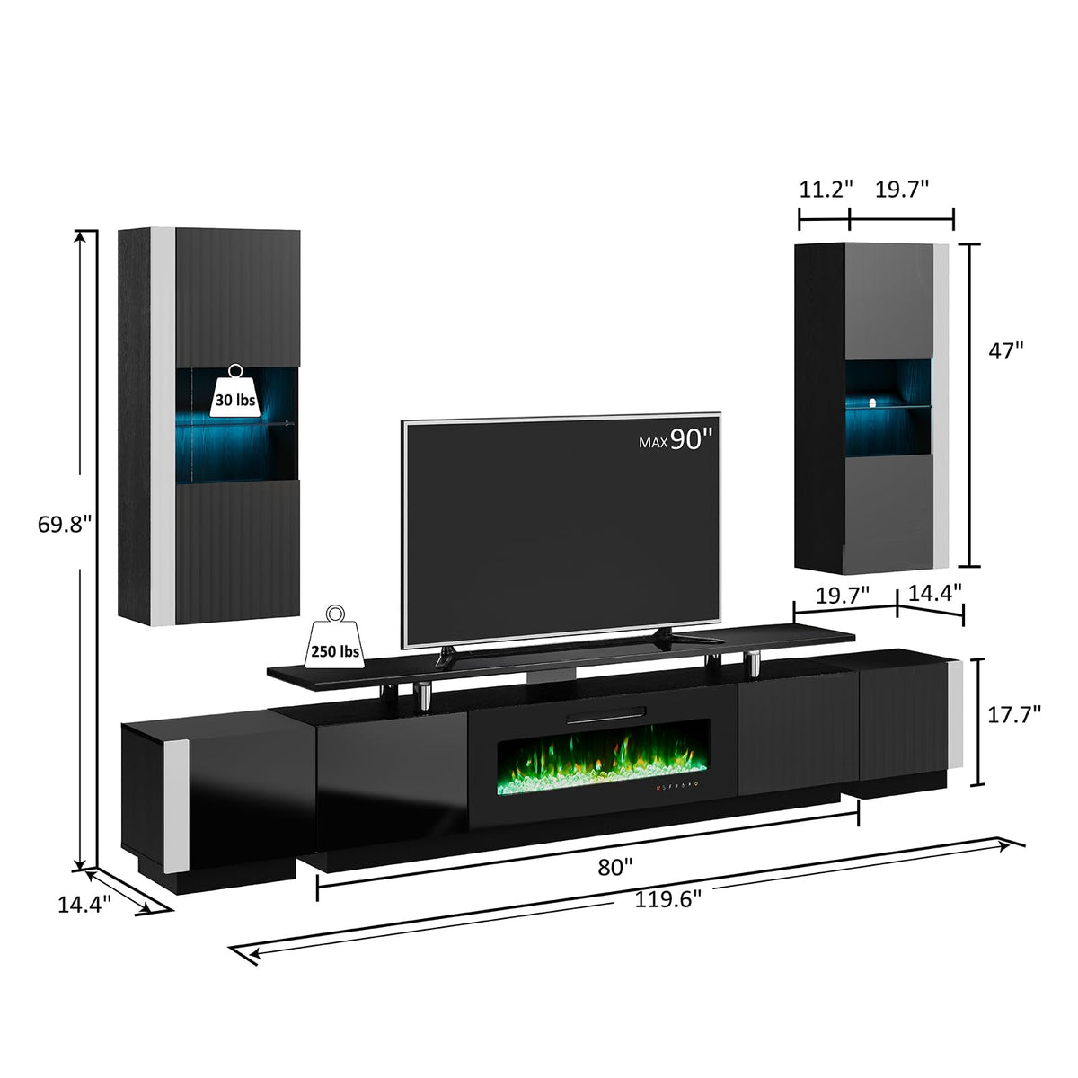 Sheer Large Fireplace TV Console Set 80 "