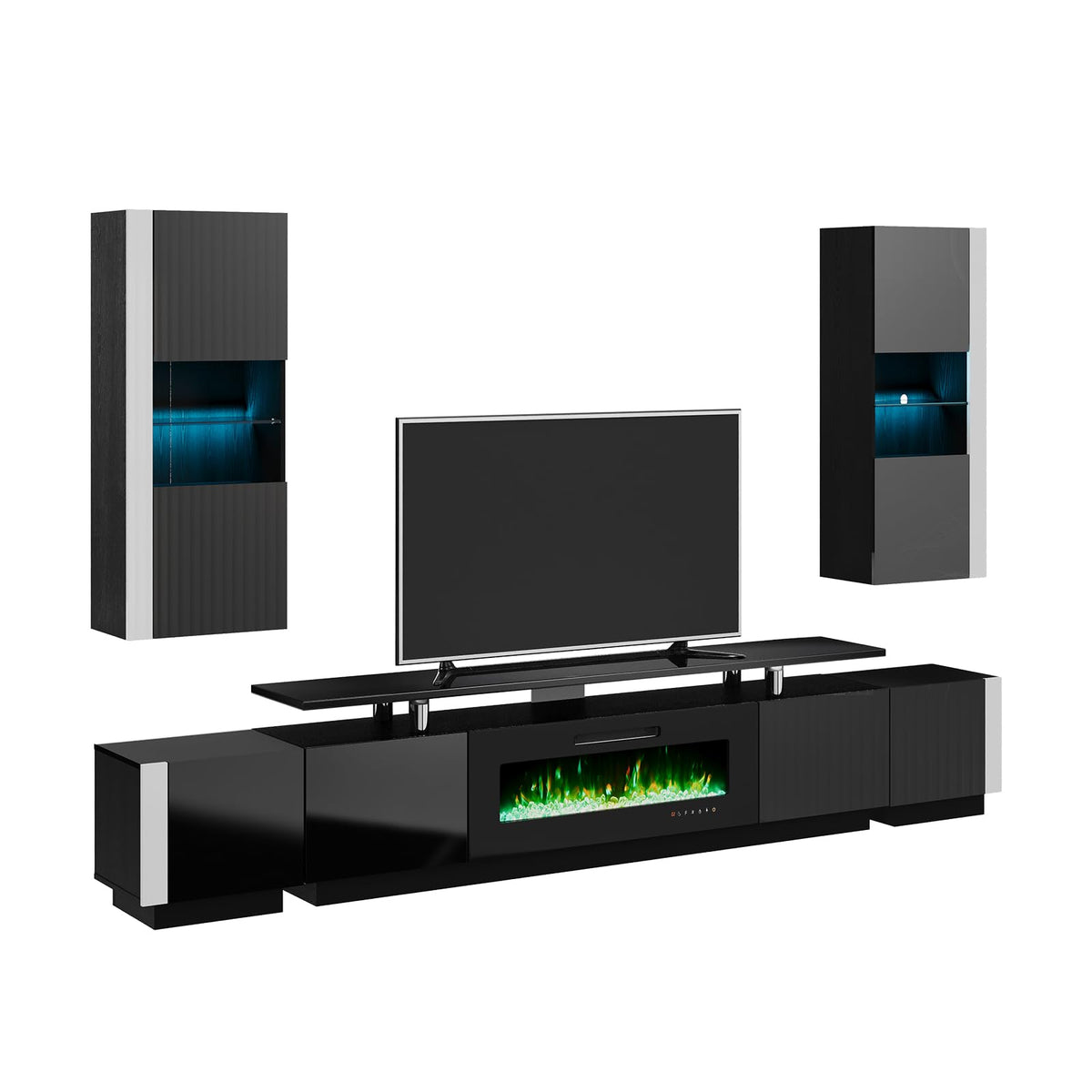 Sheer Large Fireplace TV Console Set 80 "