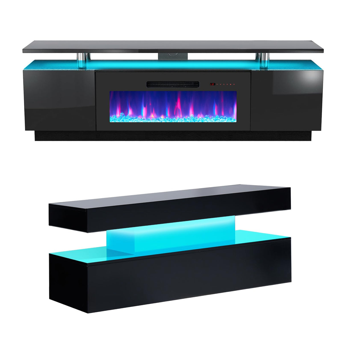 Sheer Modern 3-Piece Fireplace Table Set Black 70 "