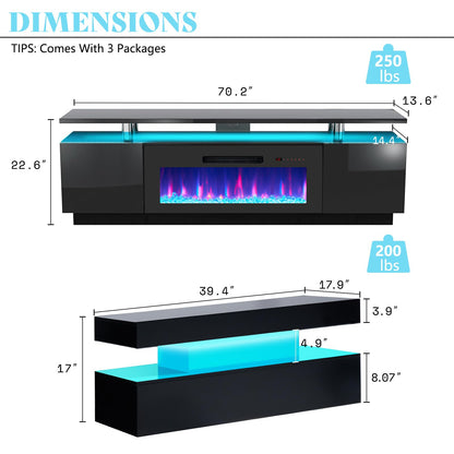 Sheer Modern 3-Piece Fireplace Table Set Black 70 "