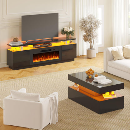 Sheer Modern 3-Piece Fireplace Table Set Black 70 "