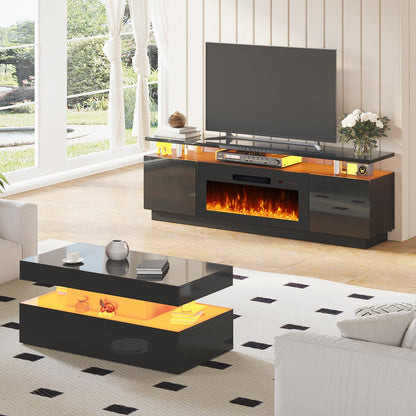 Sheer Modern 3-Piece Fireplace Table Set Black 70 "