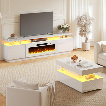 Sheer Modern 3-Piece Fireplace Table Set White 80 "