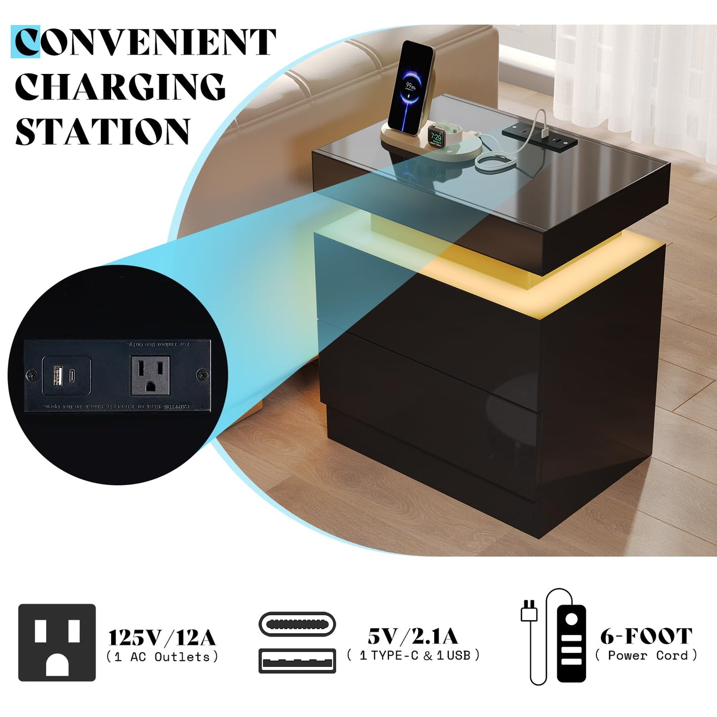 Sheer Modern 5-Piece Living Room Table Set Black