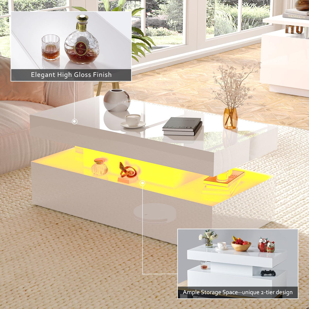 Sheer Modern 3-Piece Fireplace Table Set White 80 "