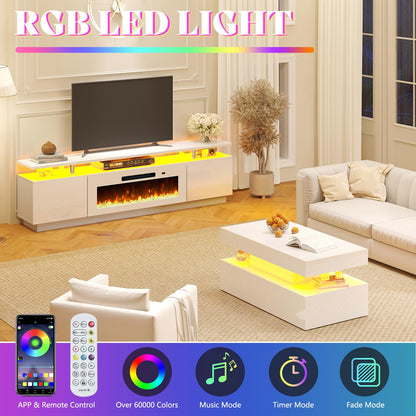 Sheer Modern 3-Piece Fireplace Table Set White 80 "