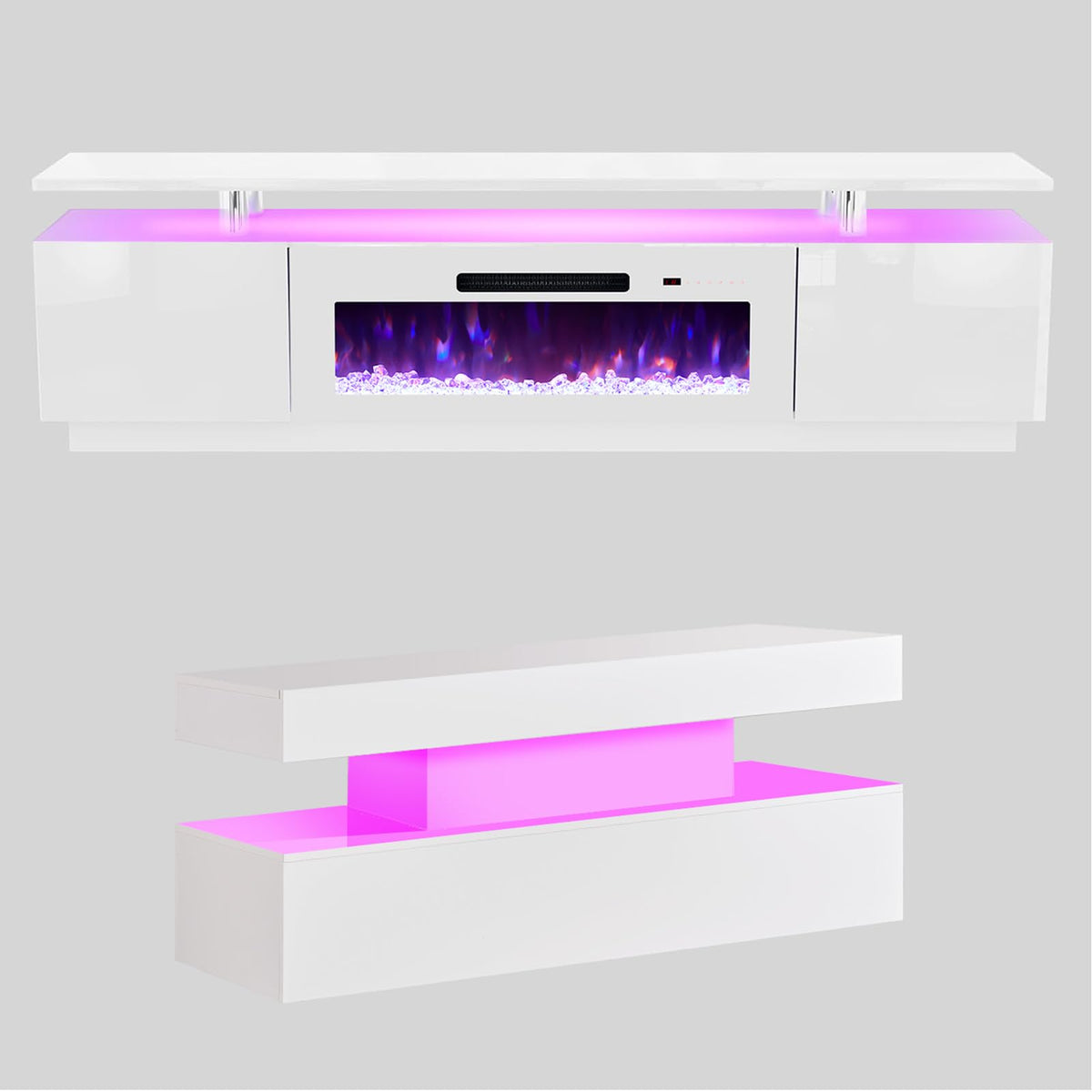 Sheer Modern 3-Piece Fireplace Table Set White 80 "