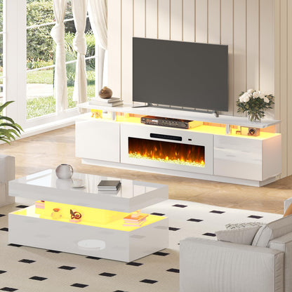 Sheer Modern 3-Piece Fireplace Table Set White 80 "