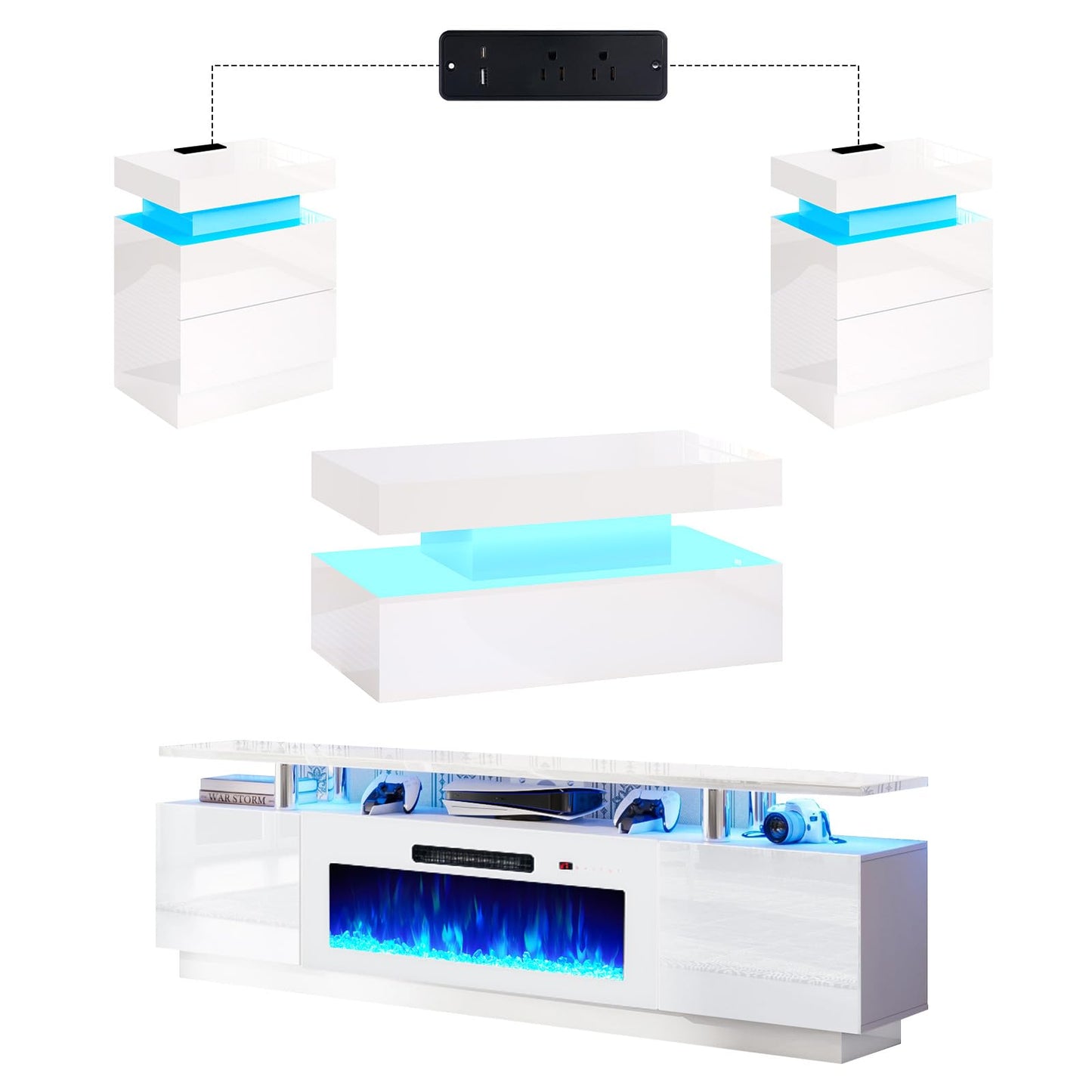 Sheer Modern 5-Piece Living Room Table Set White