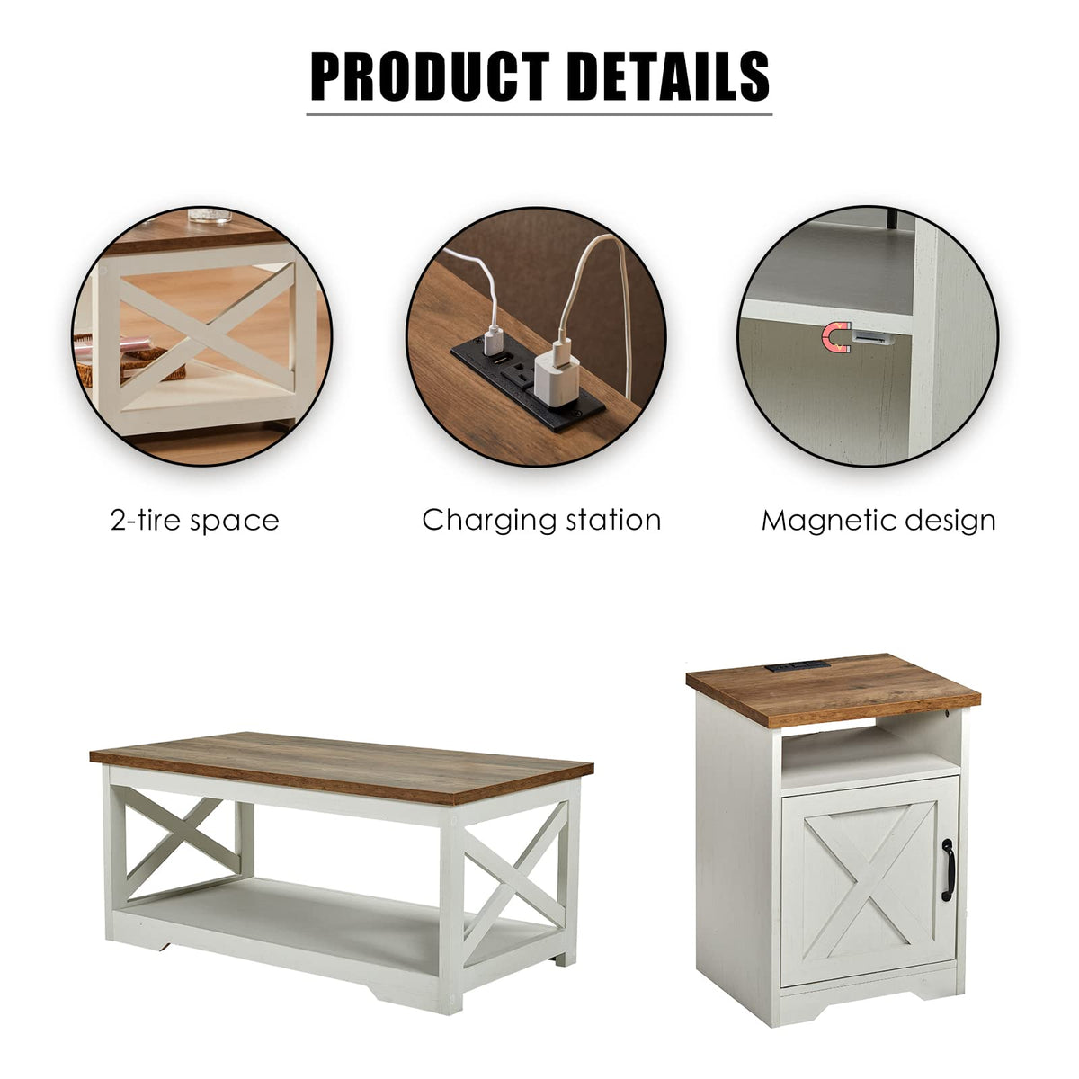 Renner 5-Piece Living Room Table Set White