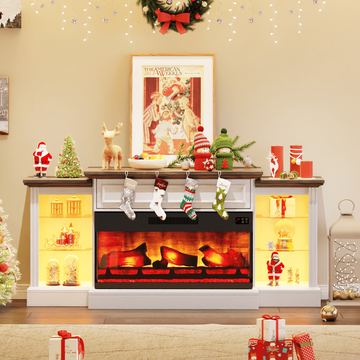 CFT030 Jetson Fireplace TV Stand Barnwood White