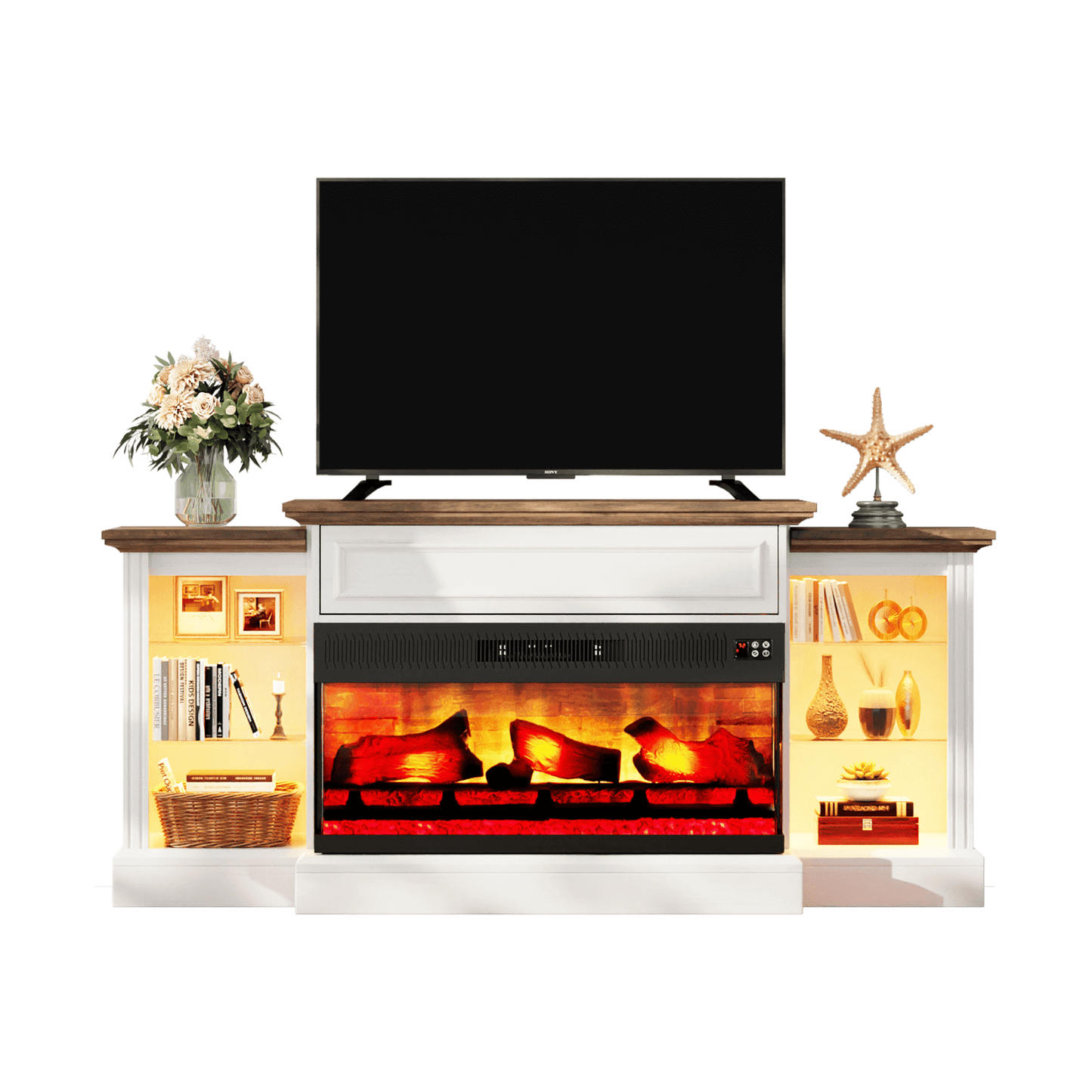 CFT030 Jetson Fireplace TV Stand Barnwood White