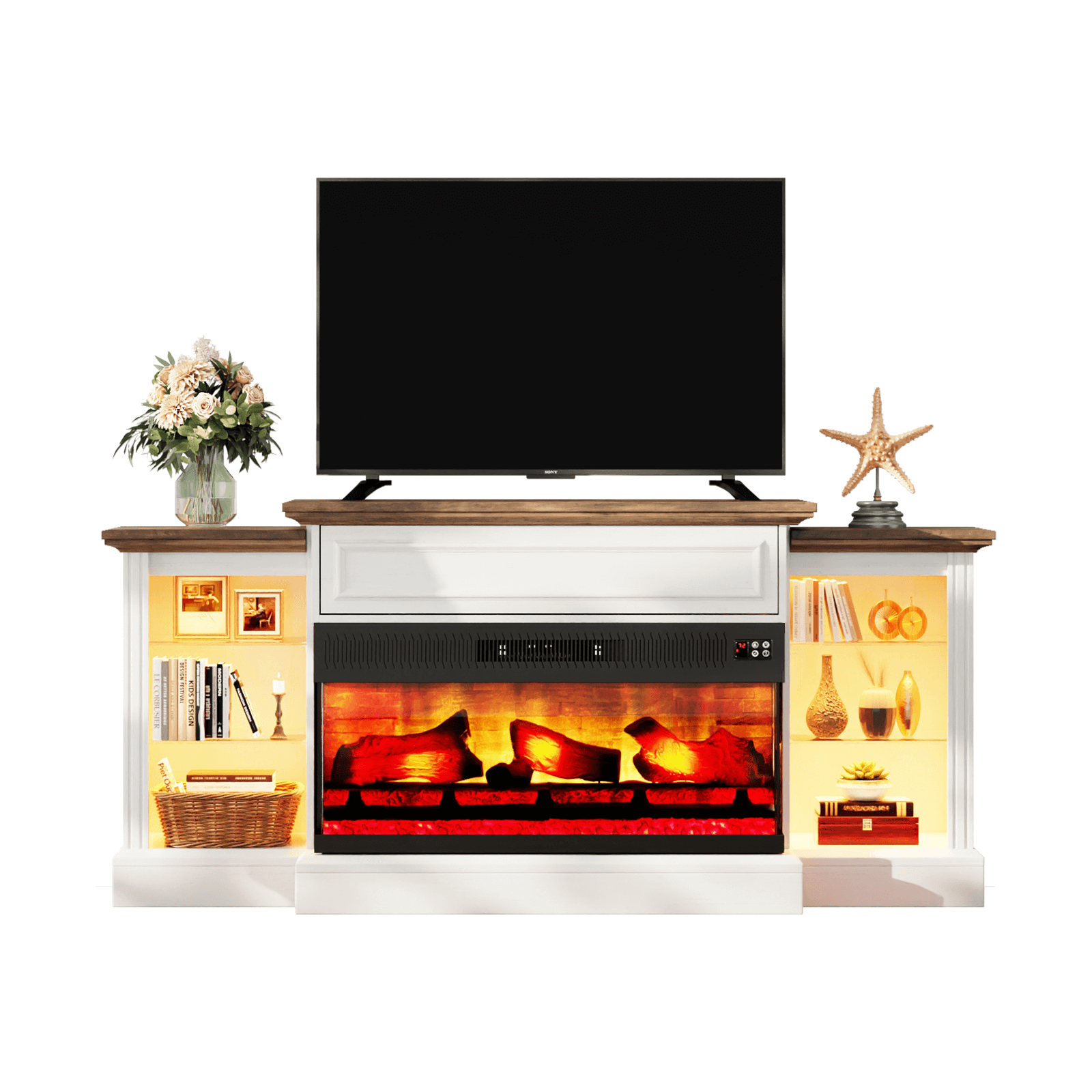 CFT030 Jetson Fireplace TV Stand Barnwood White