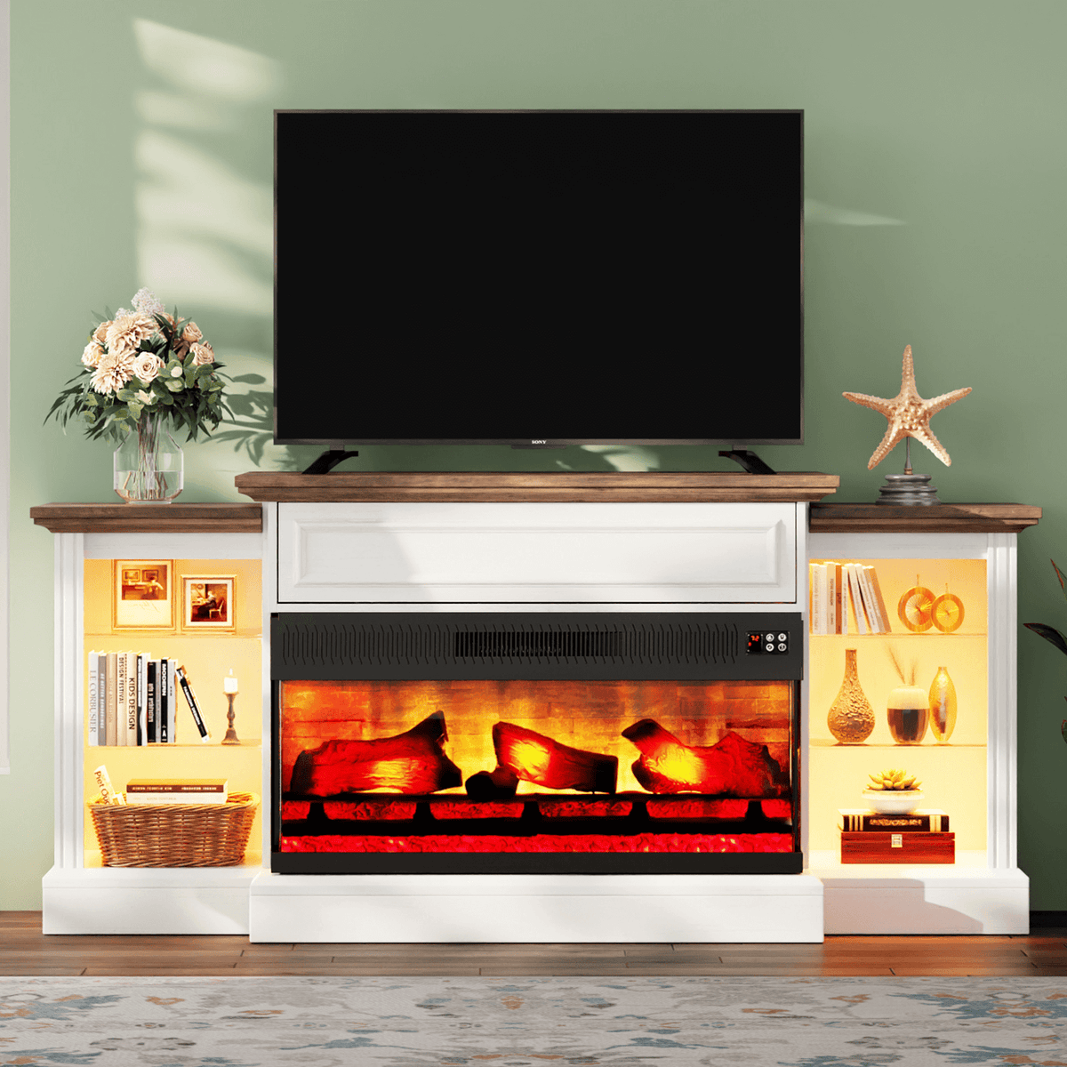 CFT030 Jetson Fireplace TV Stand Barnwood White