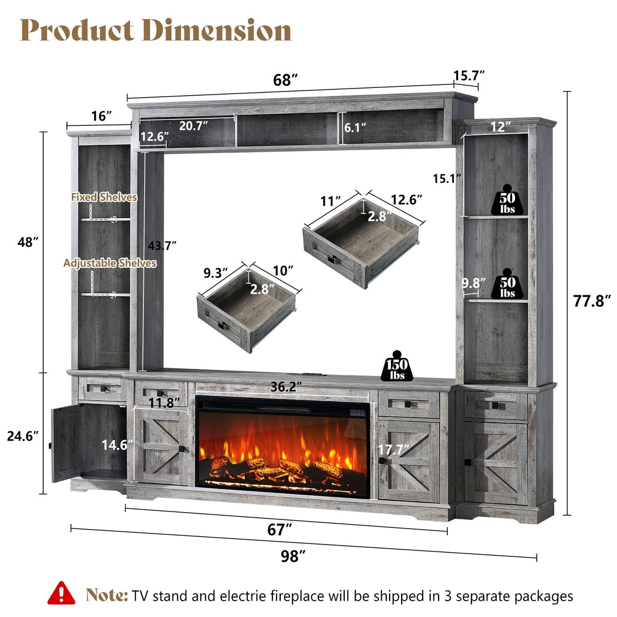 Silo Farmhouse Fireplace Entertainment Center Amerlife Grey