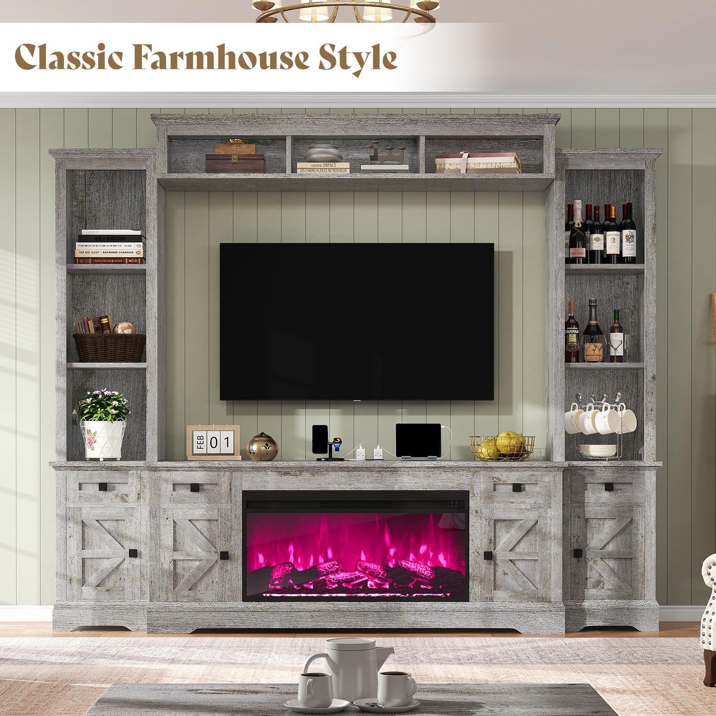 Silo Farmhouse Fireplace Entertainment Center Amerlife Grey