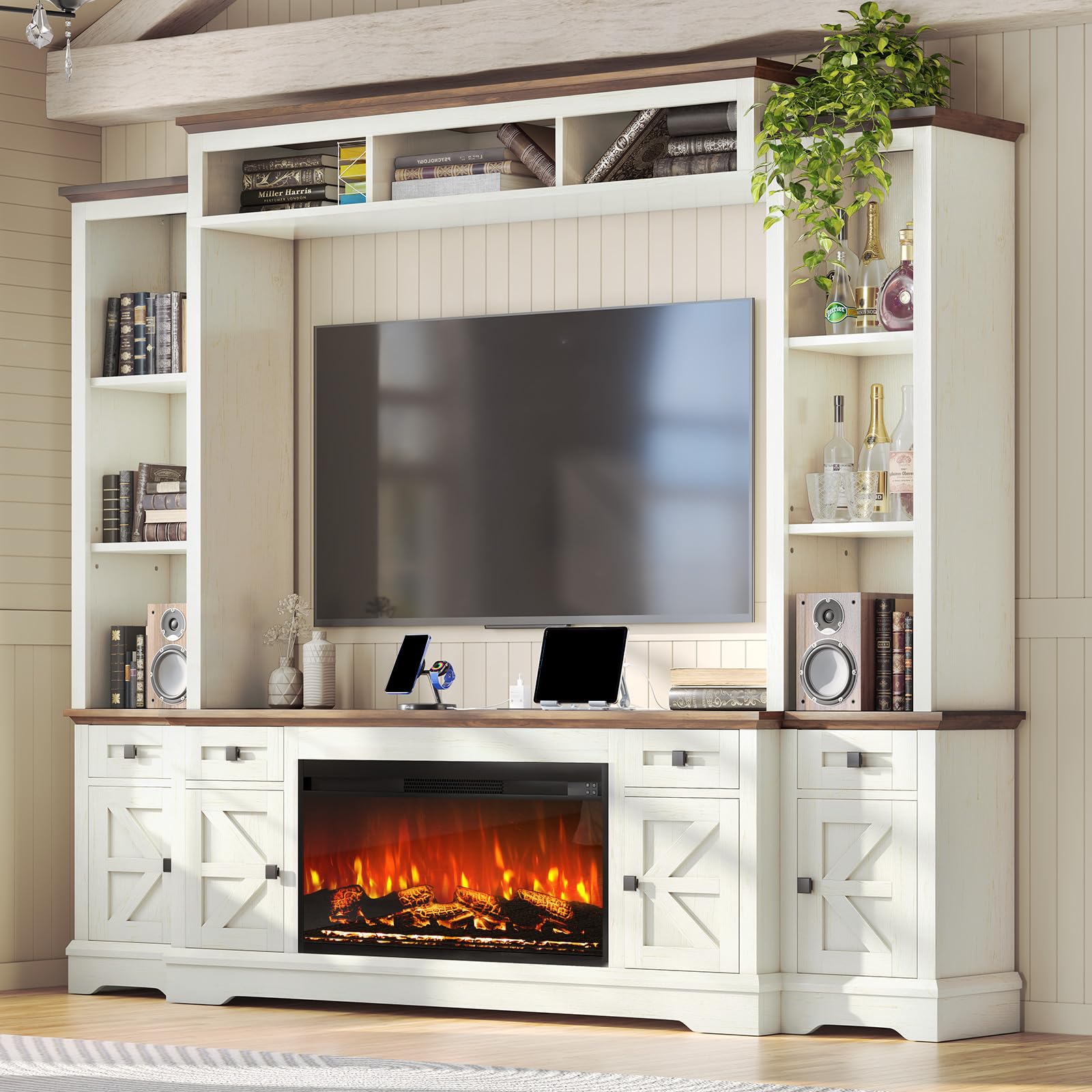 Silo Farmhouse Fireplace Entertainment Center Amerlife White