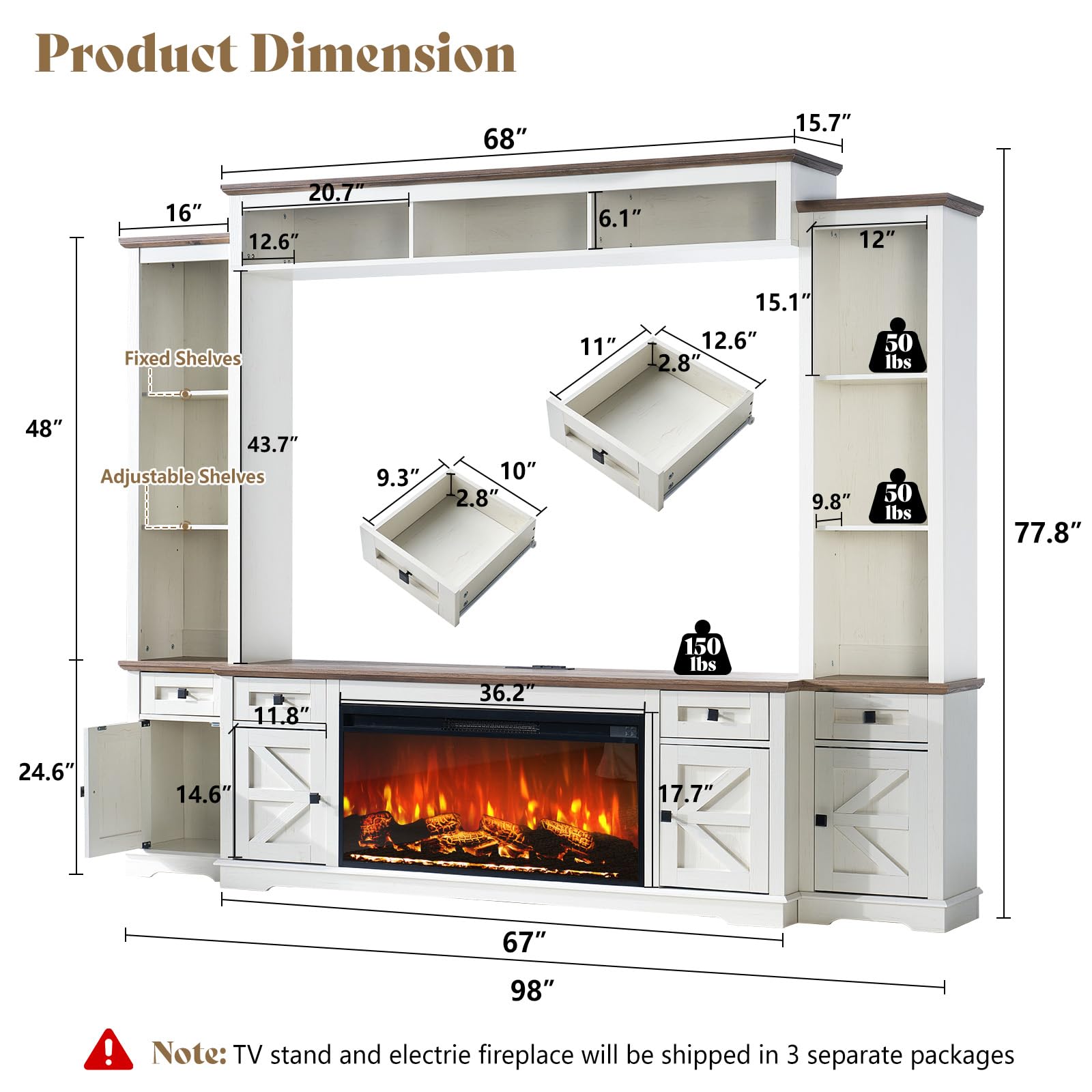 Silo Farmhouse Fireplace Entertainment Center Amerlife White