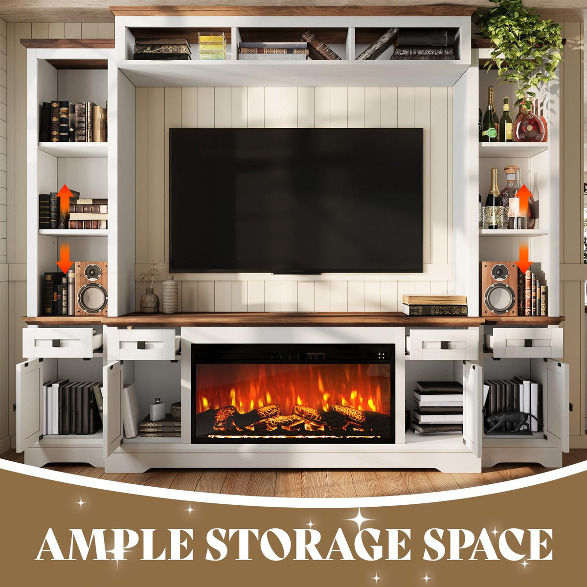 Silo Farmhouse Fireplace Entertainment Center Amerlife White