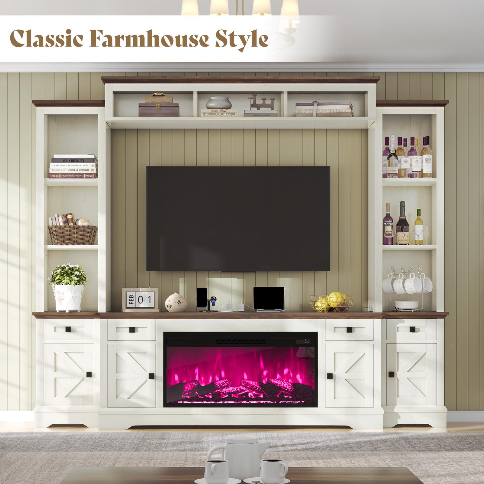Silo Farmhouse Fireplace Entertainment Center Amerlife White
