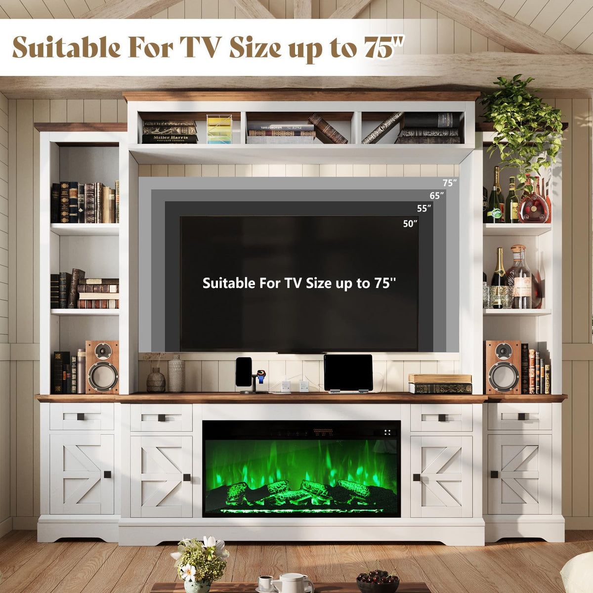 Silo Farmhouse Fireplace Entertainment Center Amerlife White