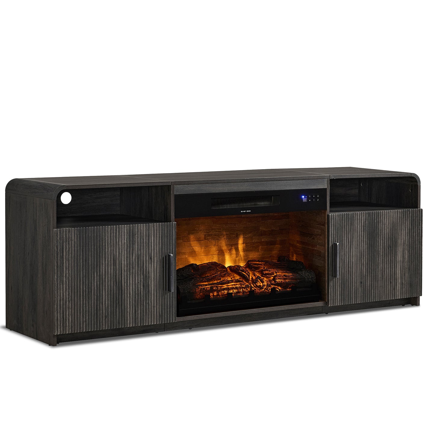 70-Inch Fluted Fireplace TV Stand Amerlife Black