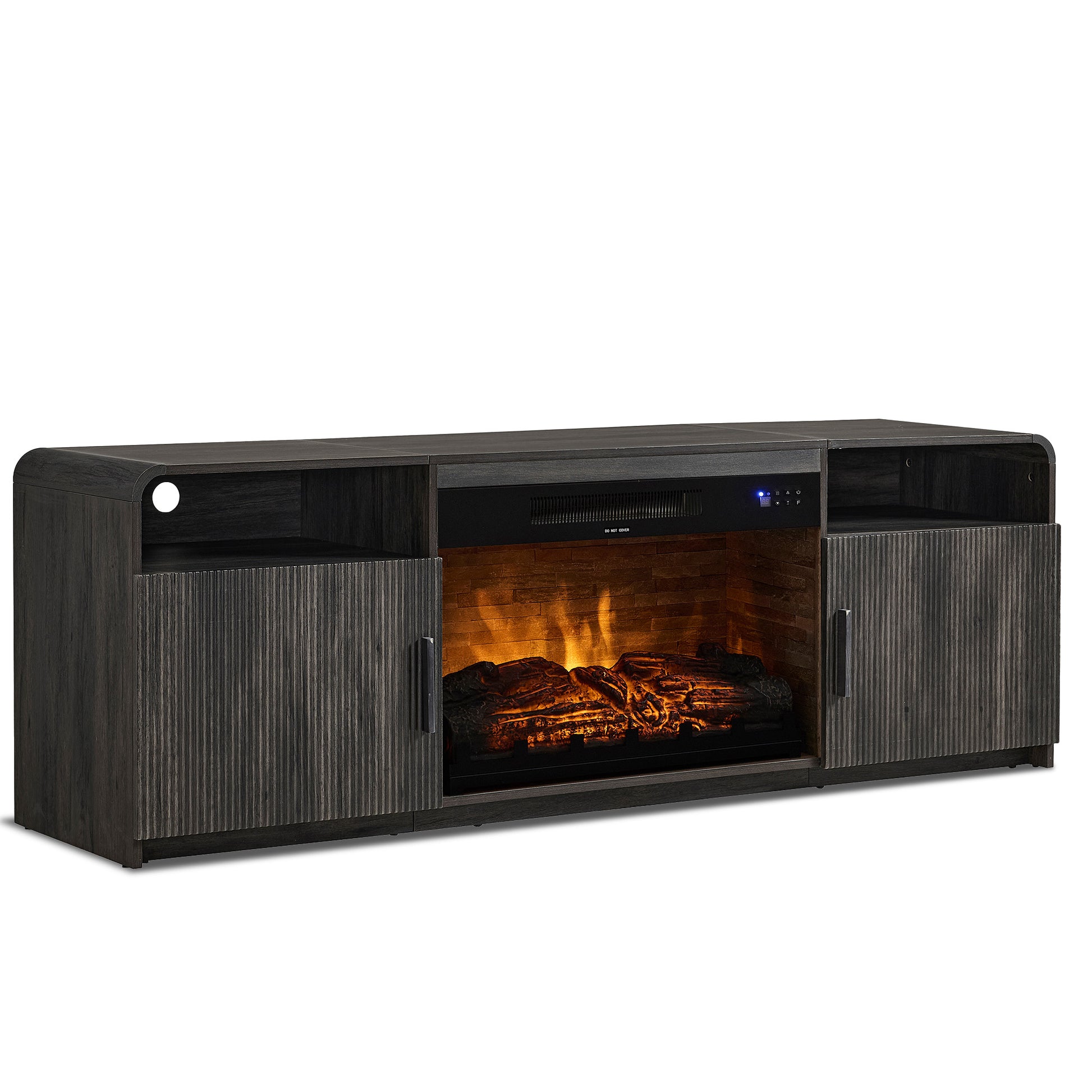 70-Inch Fluted Fireplace TV Stand Amerlife Black