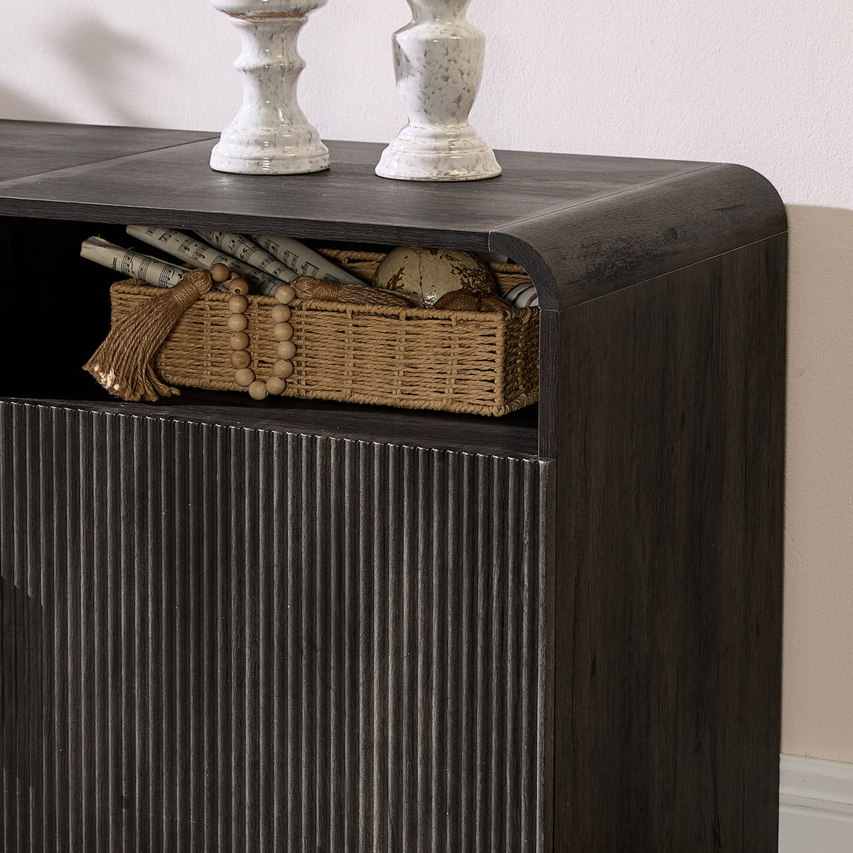 70-Inch Fluted Fireplace TV Stand Amerlife Black
