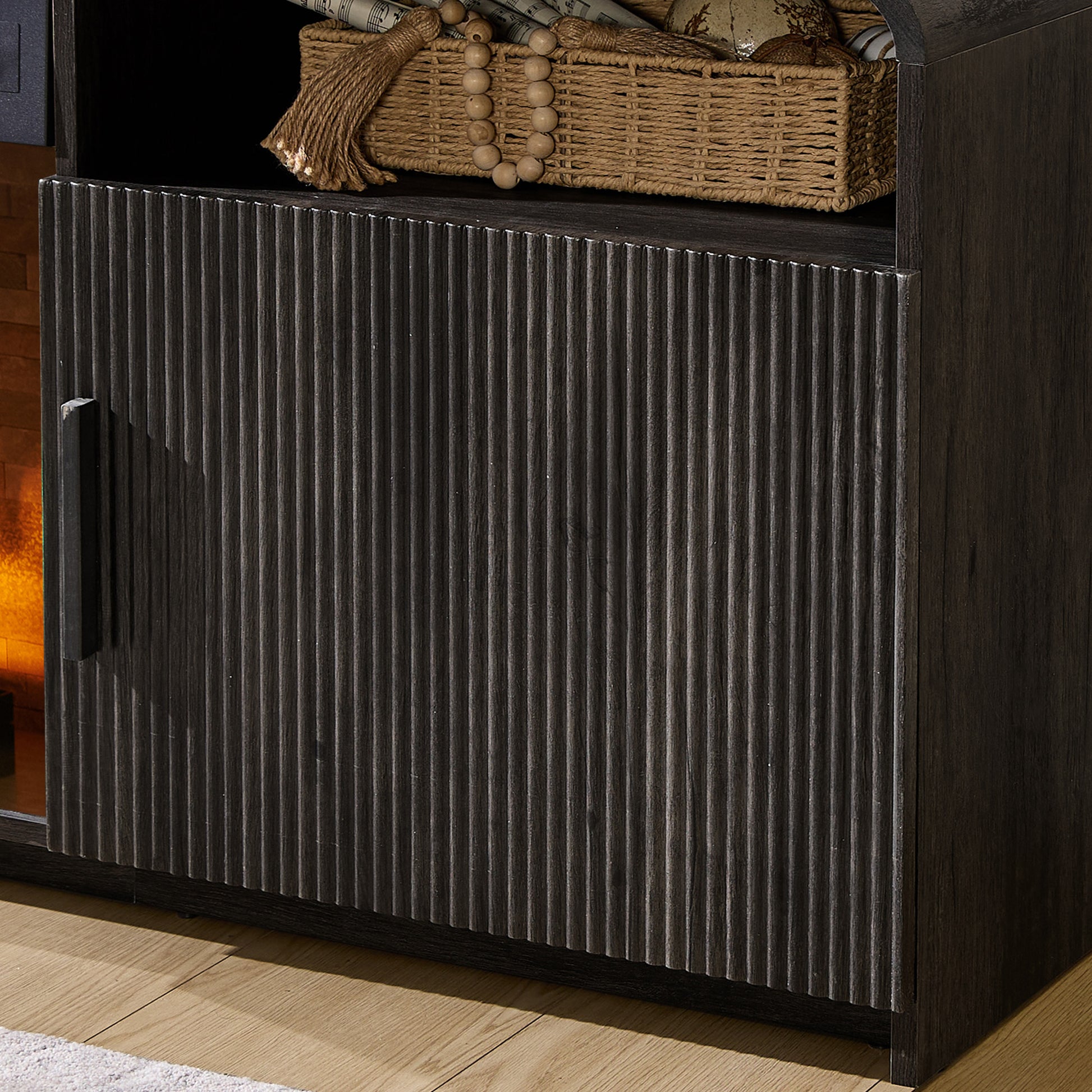 70-Inch Fluted Fireplace TV Stand Amerlife Black