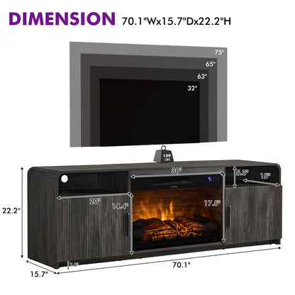 70-Inch Fluted Fireplace TV Stand Amerlife Black