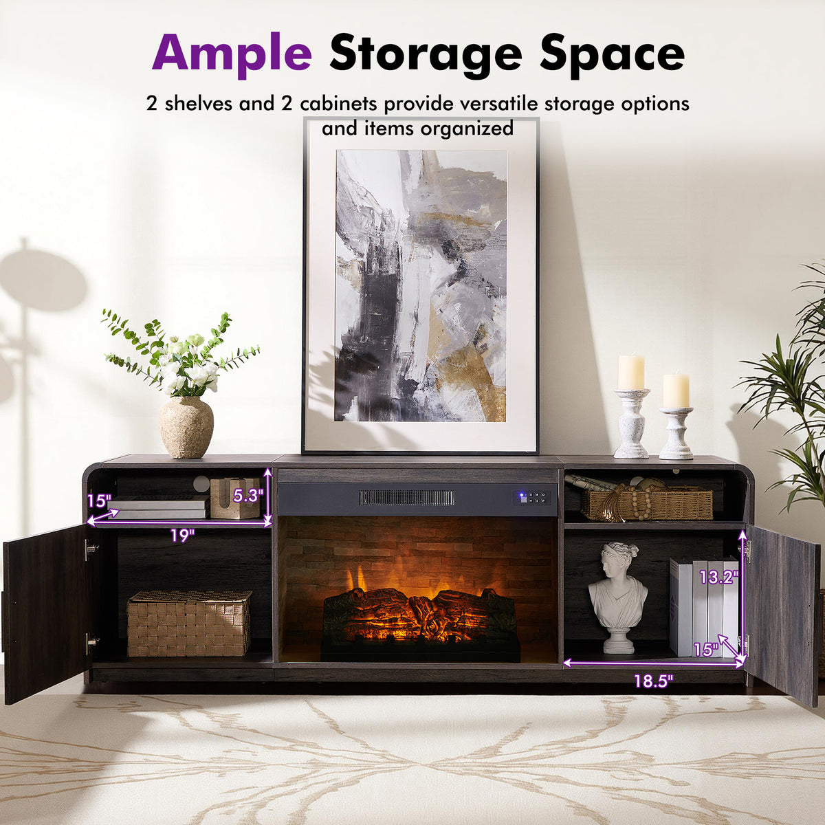70-Inch Fluted Fireplace TV Stand Amerlife Black