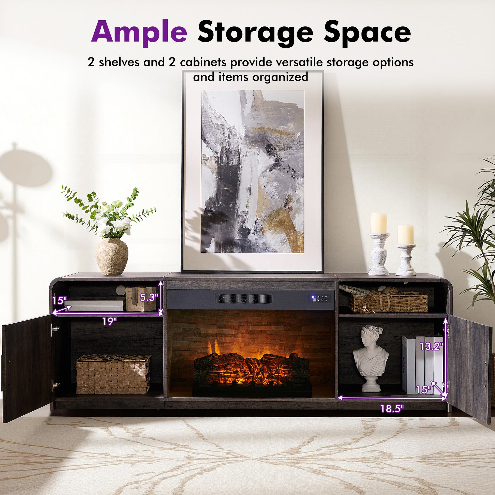 70-Inch Fluted Fireplace TV Stand Amerlife Black