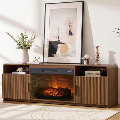 70-Inch Fluted Fireplace TV Stand Amerlife Brown