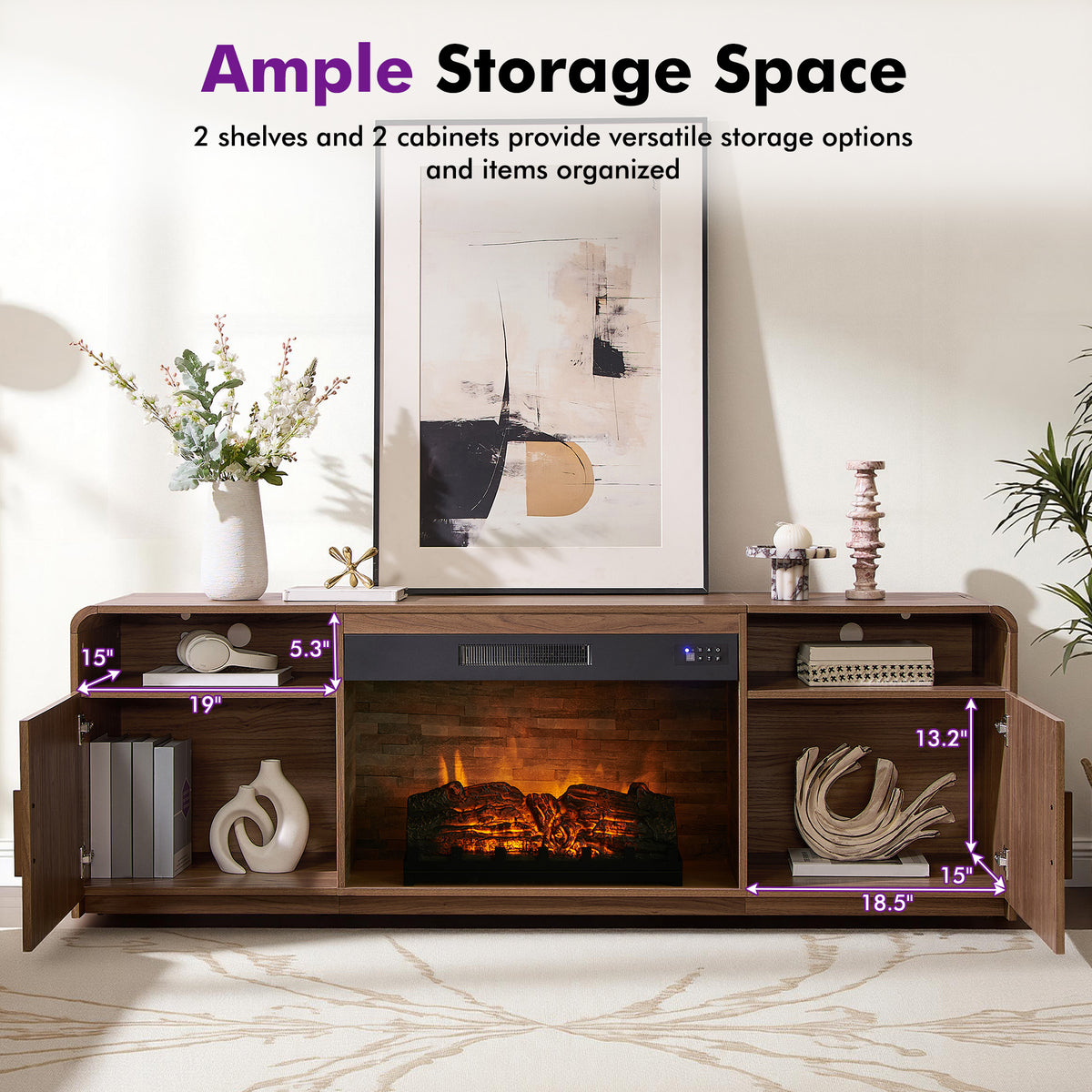 70-Inch Fluted Fireplace TV Stand Amerlife Brown