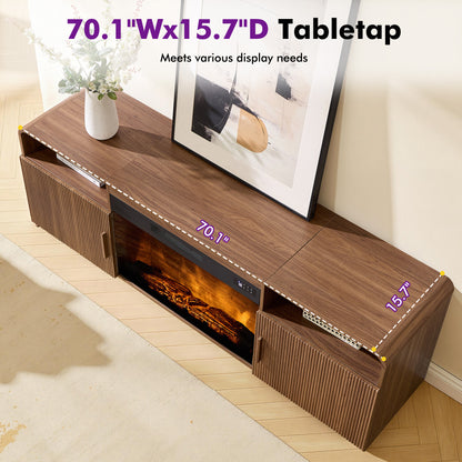 70-Inch Fluted Fireplace TV Stand Amerlife Brown