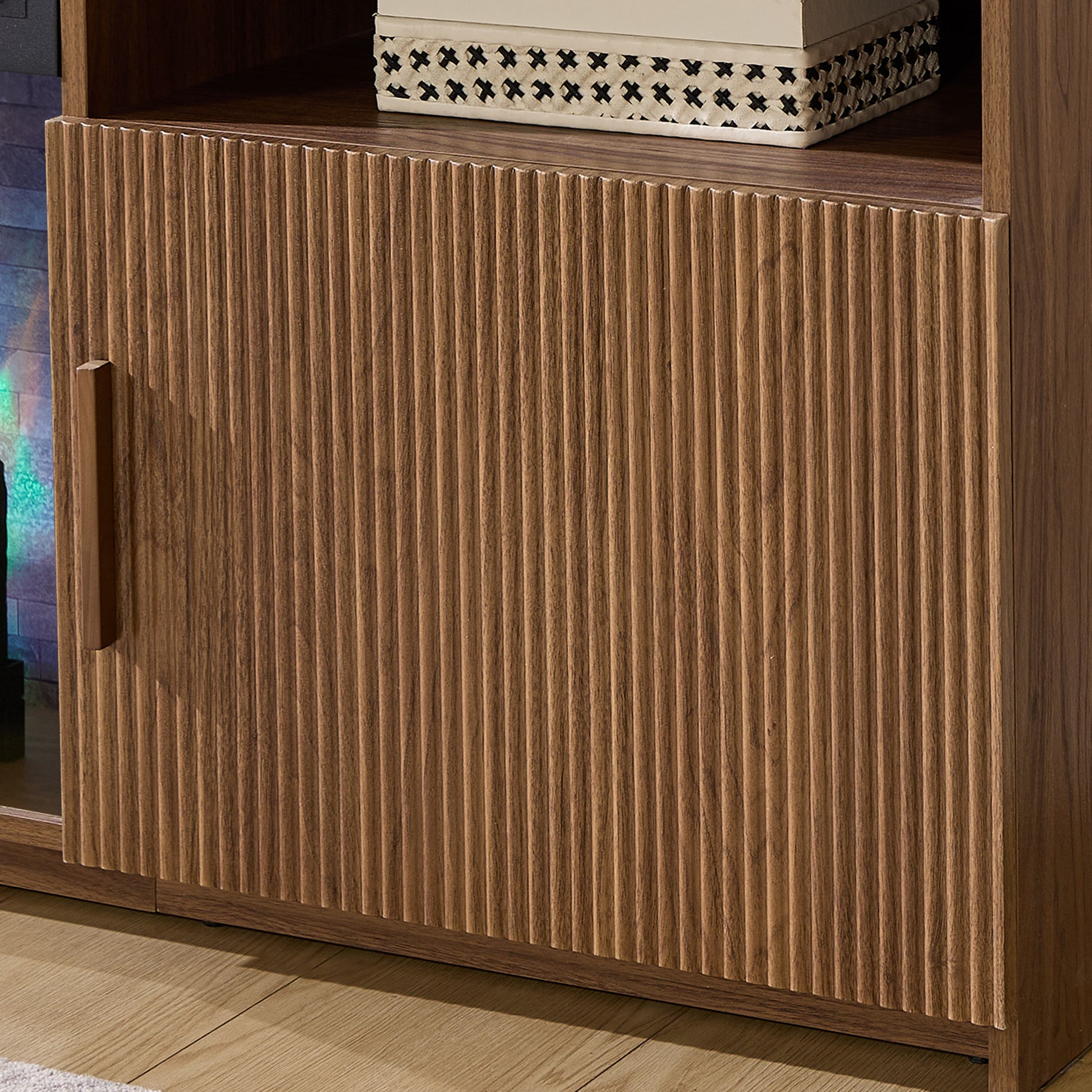 70-Inch Fluted Fireplace TV Stand Amerlife Brown