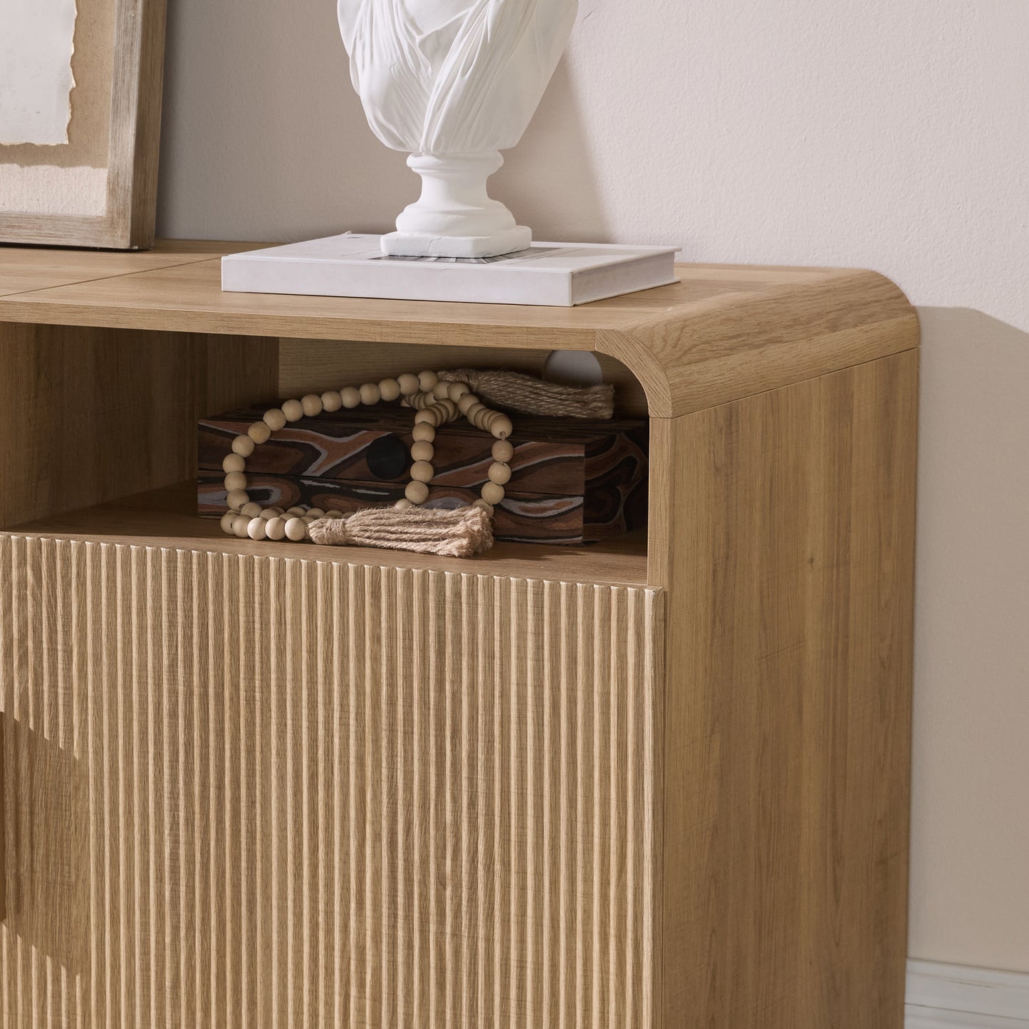 70-Inch Fluted Fireplace TV Stand Amerlife Natural Oak