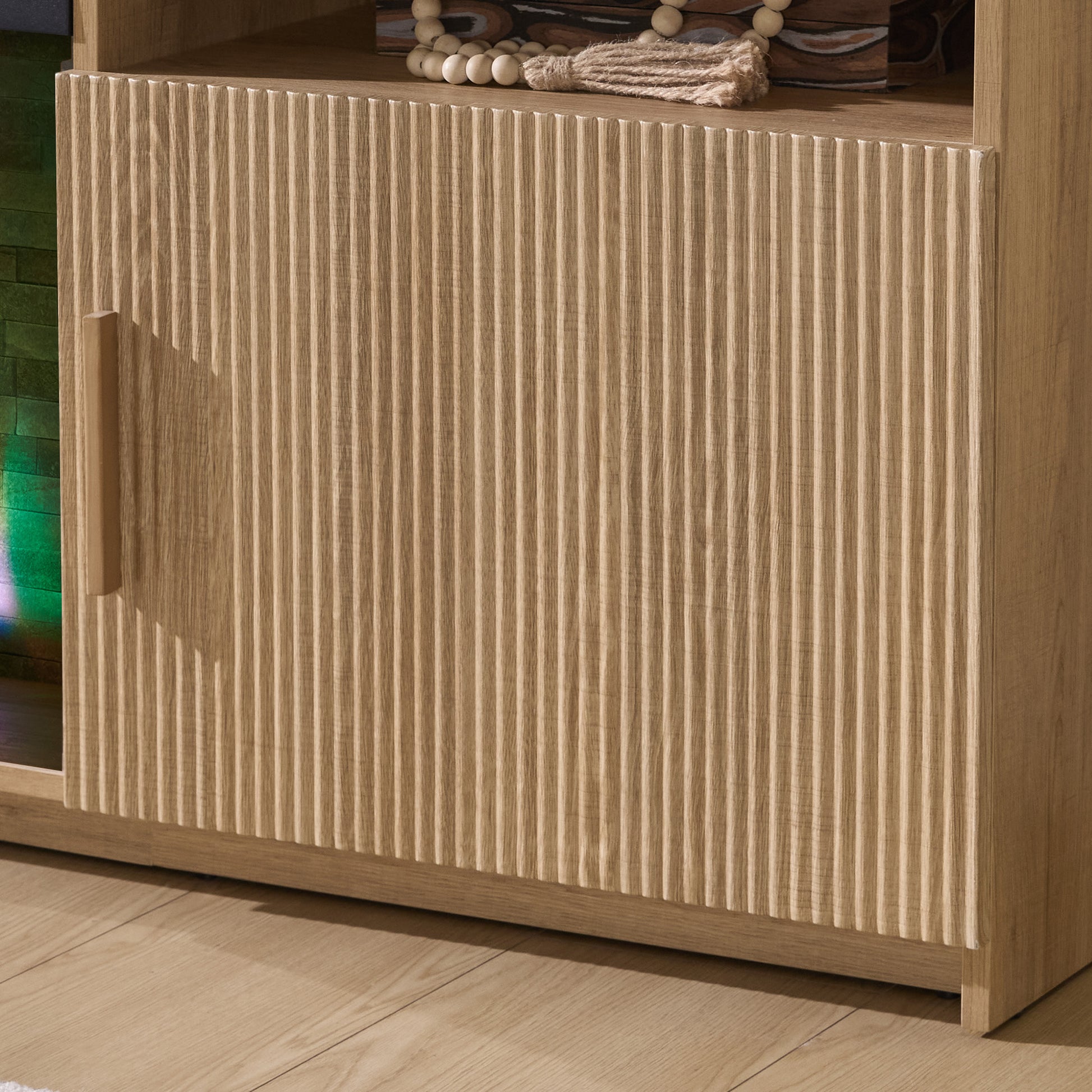 70-Inch Fluted Fireplace TV Stand Amerlife Natural Oak