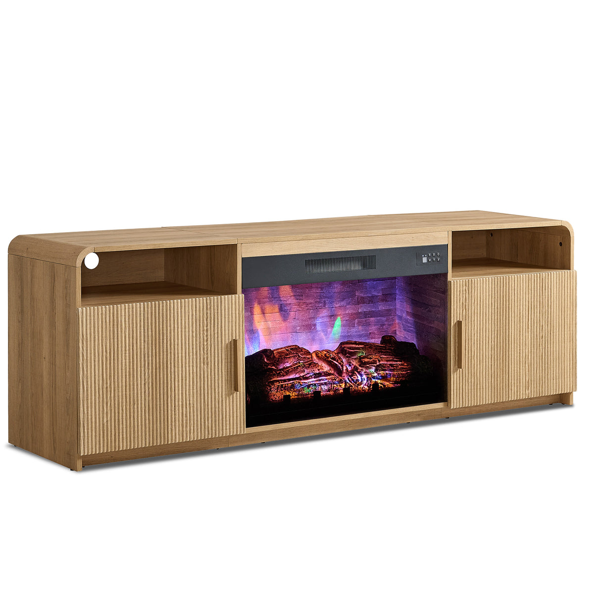 70-Inch Fluted Fireplace TV Stand Amerlife Natural Oak