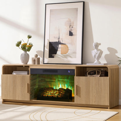 70-Inch Fluted Fireplace TV Stand Amerlife Natural Oak