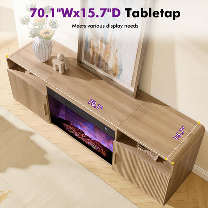 70-Inch Fluted Fireplace TV Stand Amerlife Natural Oak