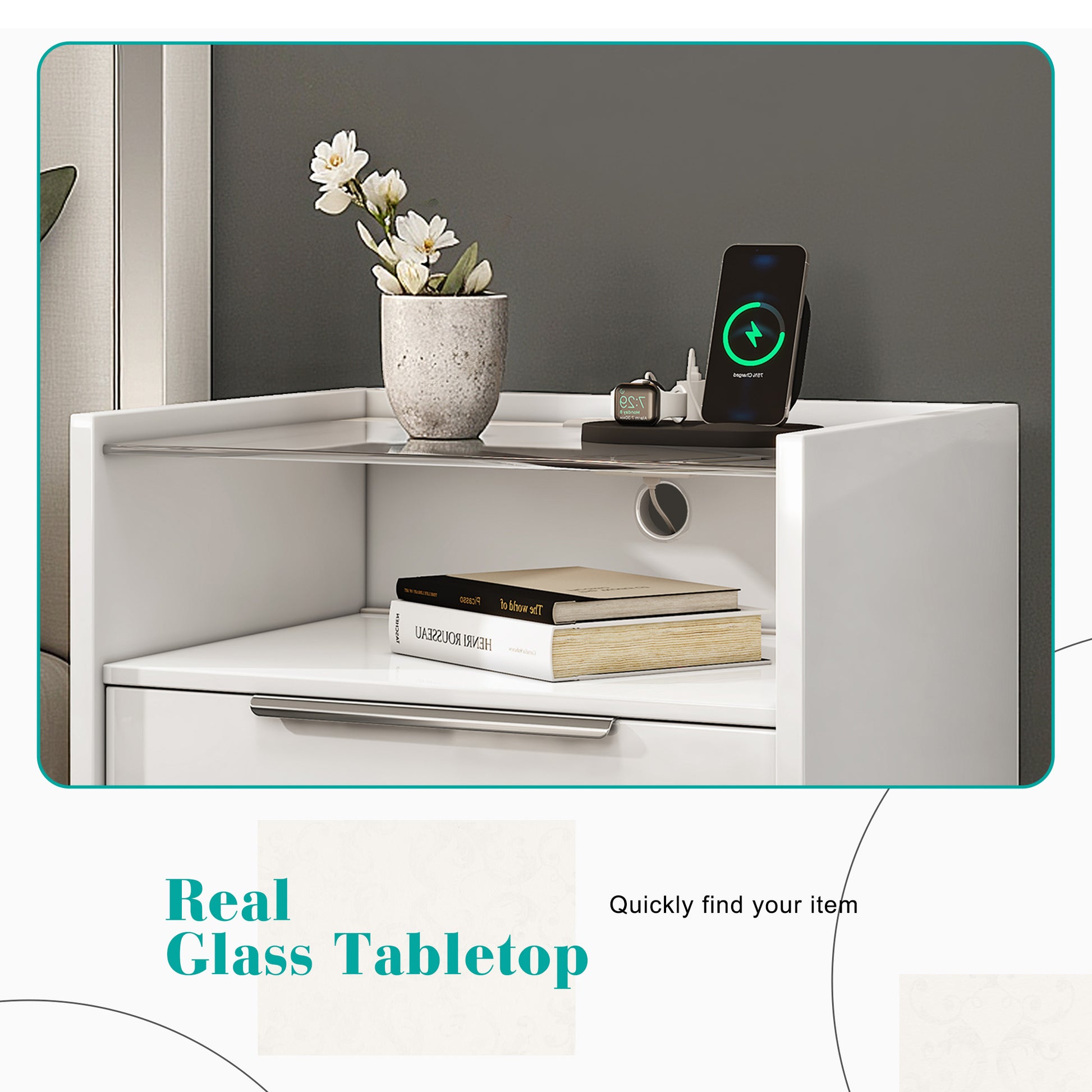 Kino Nightstands 23.6" High Gloss Amerlife Double White