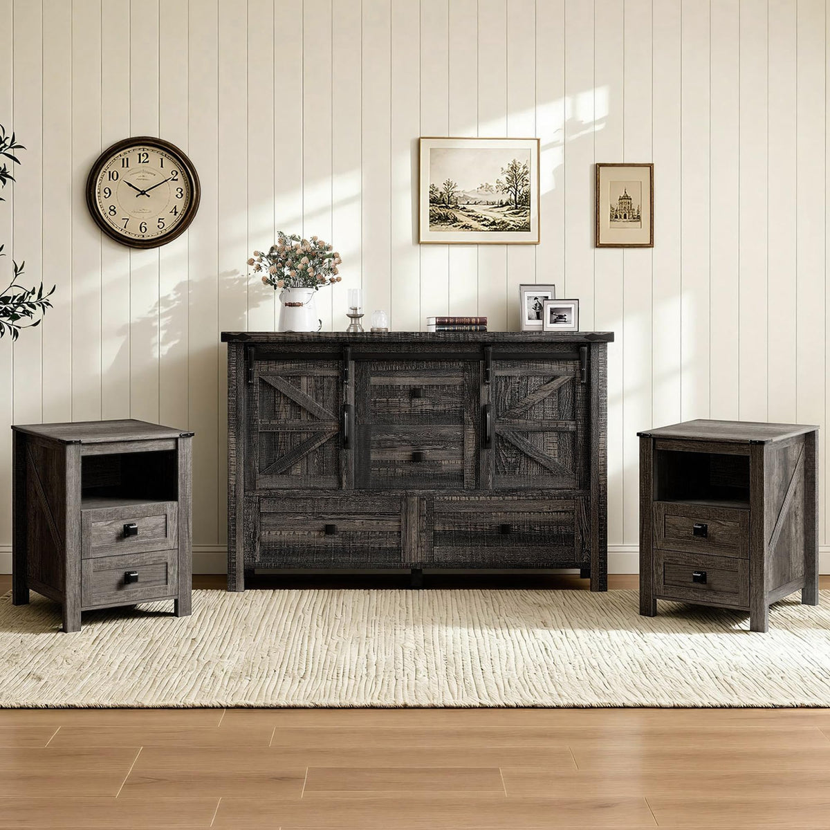 Marlowe Farmhouse Storage Set Amerlife Black Oak